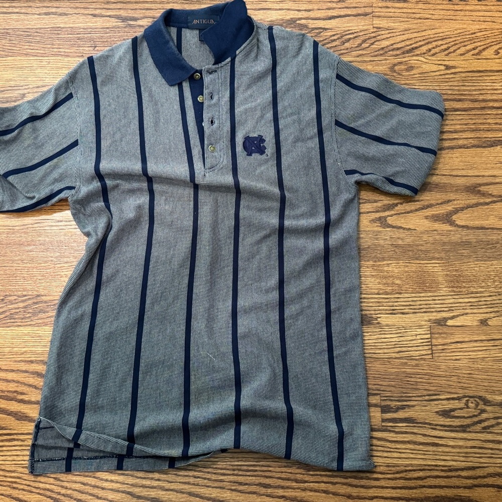 UNC Vintage Men's Striped Polo Shirt - Blue and Gray